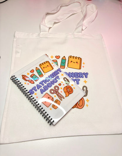 Tote bag and A5 notebook stationery set with kawaii design, perfect for everyday use and note-taking