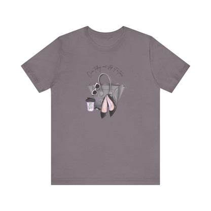 Women's T-shirt with handbag and high heels design, comfy and stylish custom tee.