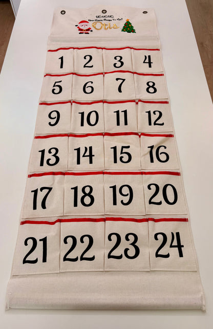 Personalised Christmas Advent Calendar – Embroidered 24-Pocket Hanging Countdown