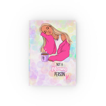 Vibrant hardback journal with colorful design and "Not a Morning Person" text.