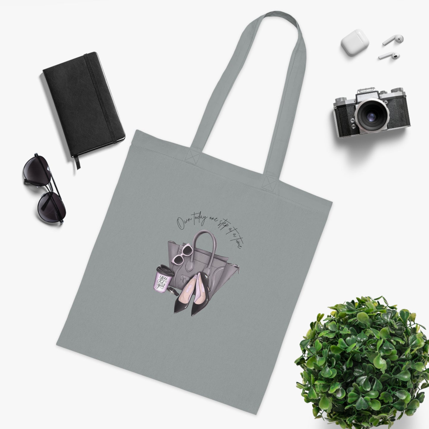 Inspirational Quote Cotton Tote Bag - Handbag and High Heels Design, Cute Practical Tote, Everyday Wear, Bags and Accessories. Alternative: