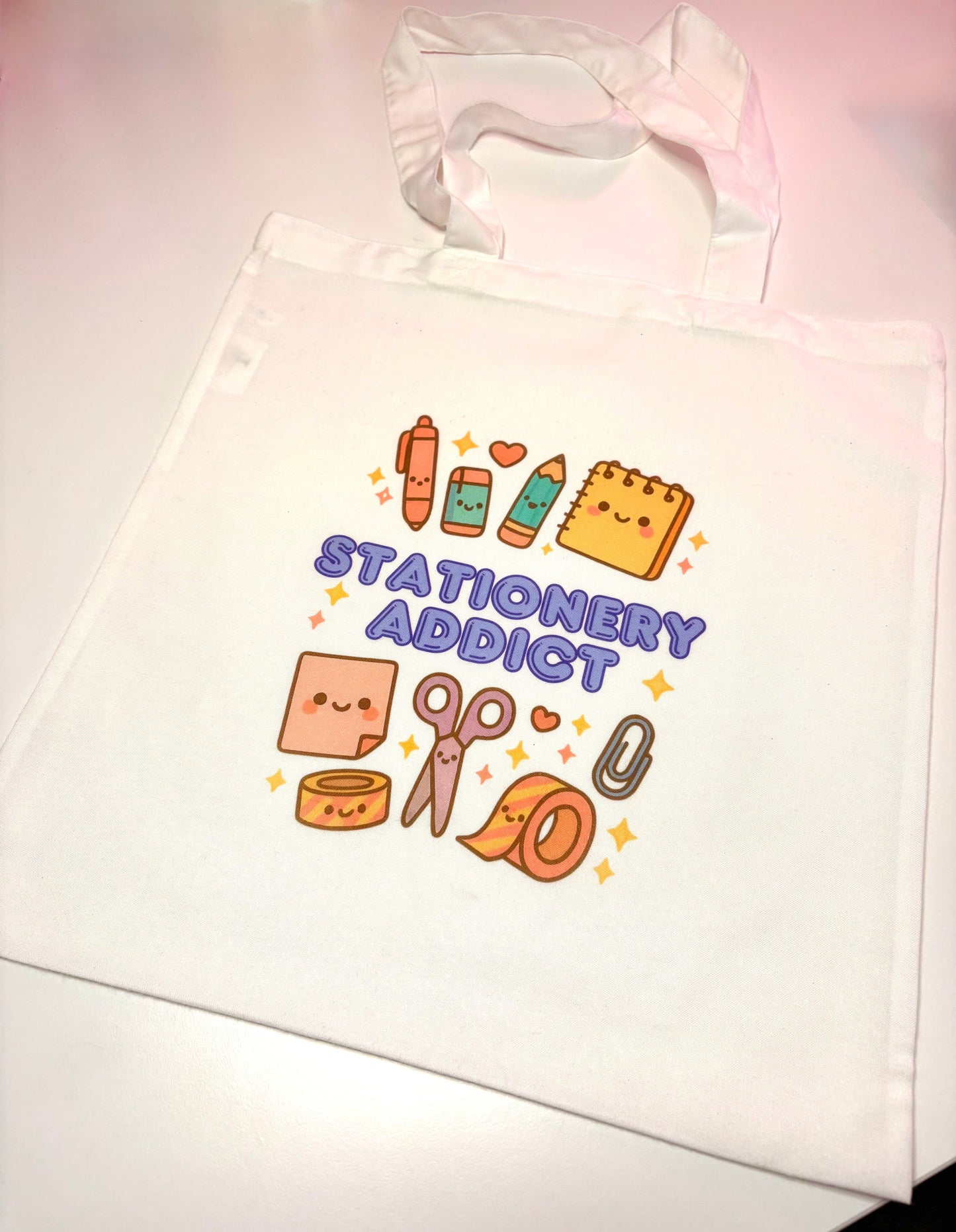 Tote bag notebook stationery set with kawaii design, ethical polyester tote, and A5 notebook for notes and plans