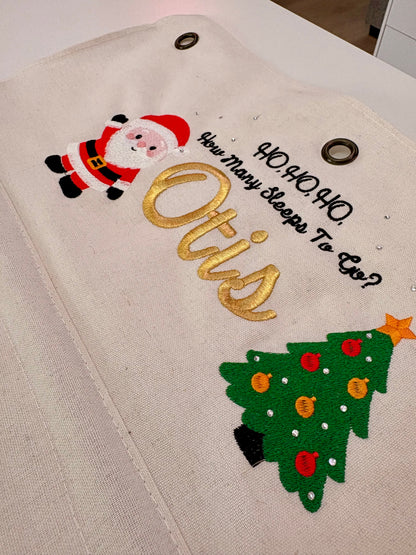 Personalised Christmas Advent Calendar – Embroidered 24-Pocket Hanging Countdown
