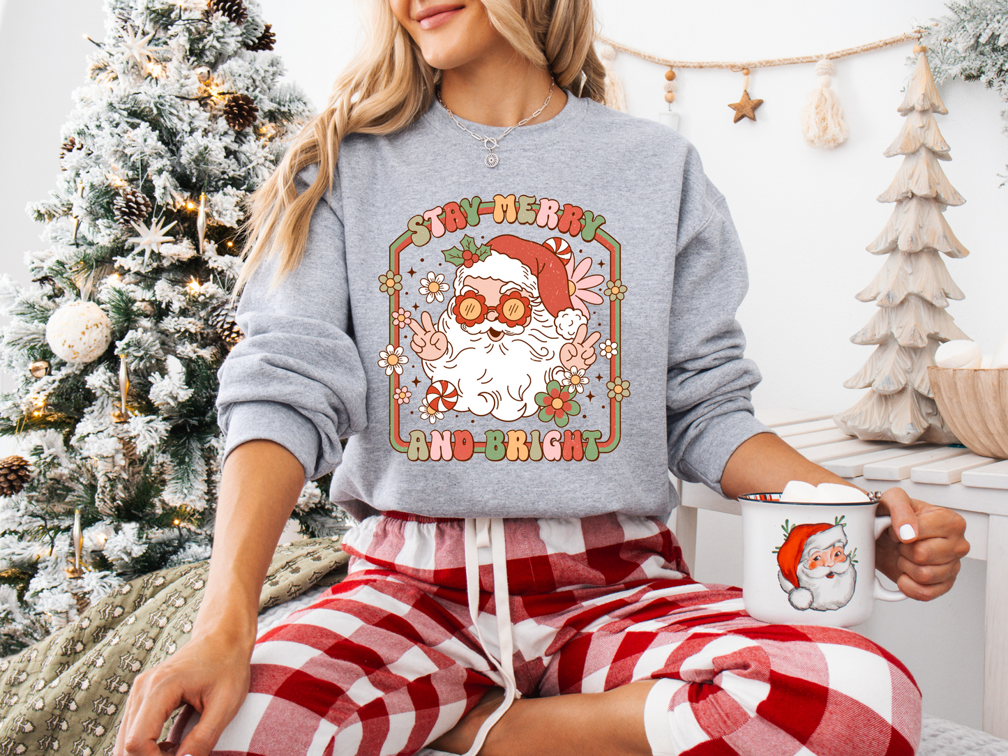 Christmas Santa Sweater, Funny Holiday Crewneck Sweatshirt, Stay Merry and Bright, Cozy Jumper, Unisex Pullover, Christmas Gift Idea