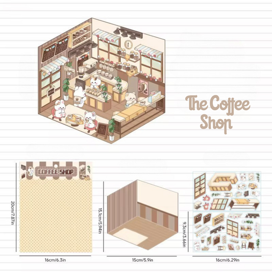 3D Sticker Scene Sets - The Coffee Shop theme with coordinating stickers and background for crafting.