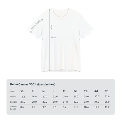 Custom T-shirt with handbag and high heels design featuring size chart for Bella+Canvas women's tees.