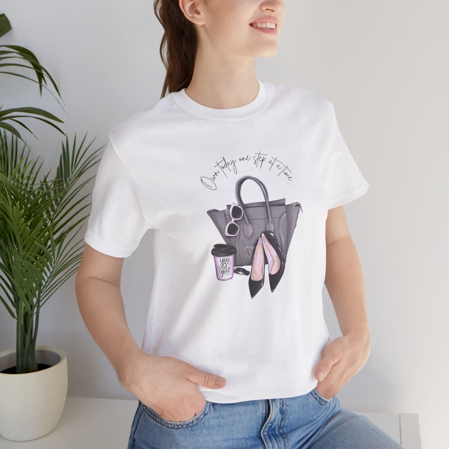 You Go Girl Women's T-Shirt, Cute High Heels and Handbag Design, comfy Tee, Motivational Quote Shirt, Inspirational Graphic Top