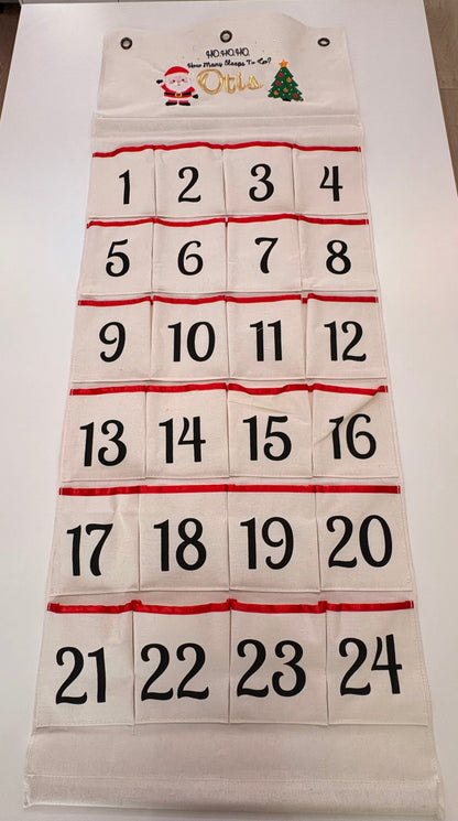 Personalised Christmas Advent Calendar – Embroidered 24-Pocket Hanging Countdown