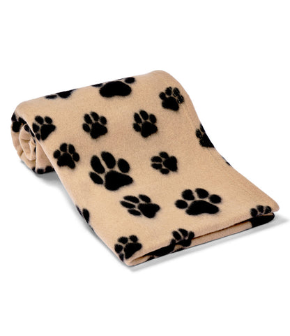 Personalised dog blankets with paw print design on soft fleece.