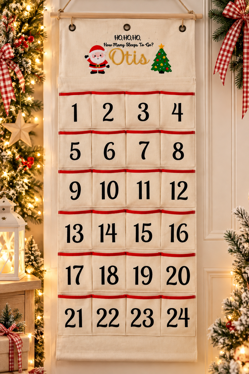 Personalised Christmas Advent Calendar – Embroidered 24-Pocket Hanging Countdown