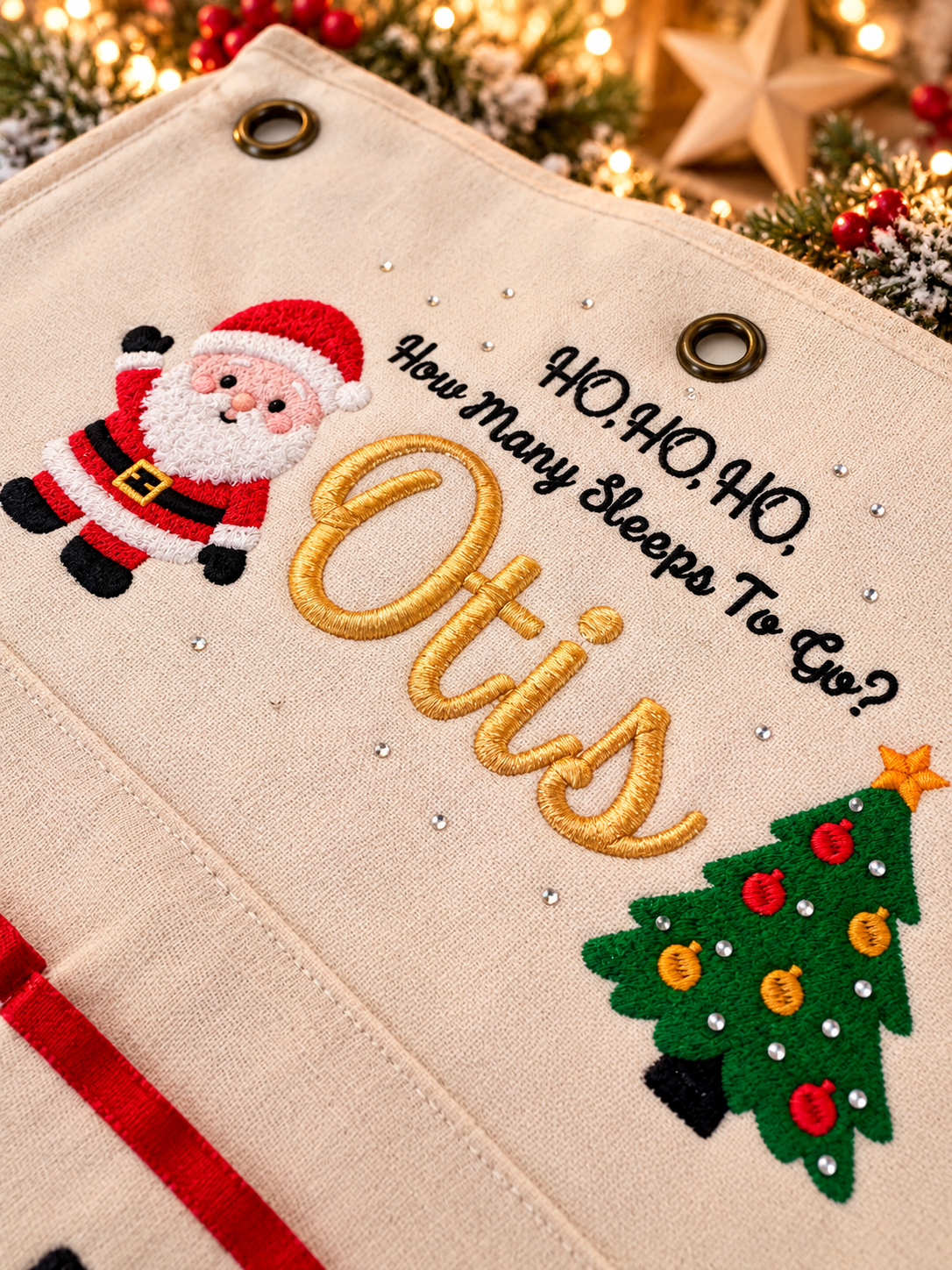 Personalised Christmas Advent Calendar – Embroidered 24-Pocket Hanging Countdown