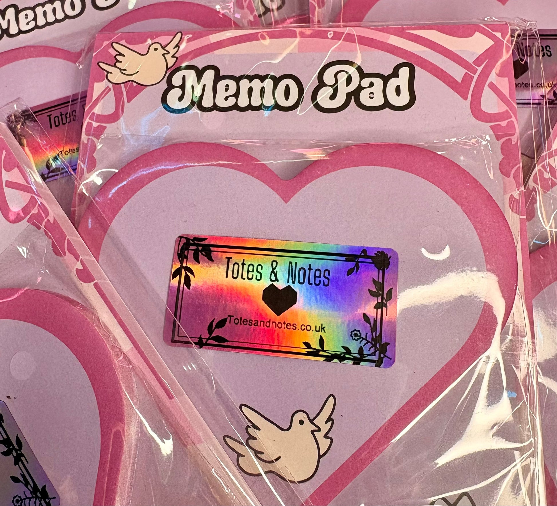 Breathe & Bloom heart-shaped sticky notes set with pastel pink design and dove motif