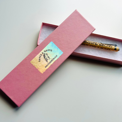 Kawaii Dog Bamboo Pen in pink box, cute engraved eco-friendly pen.