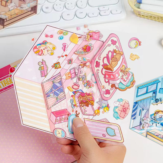 3D Sticker Scene Set with background and whimsical theme stickers.