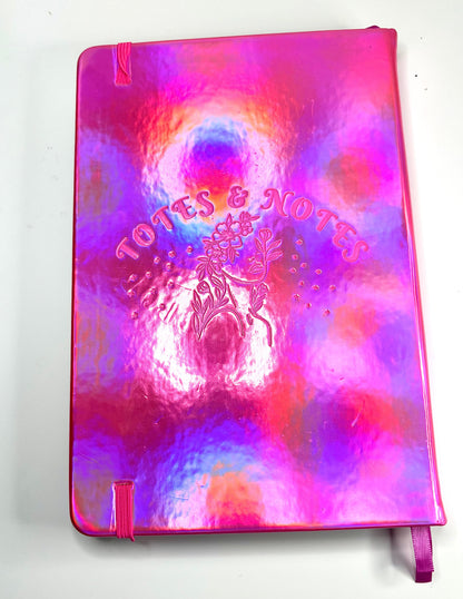 Tiny Spells Notebook A5 holographic pink shimmer with unicorn embossed cover and ribbon markers