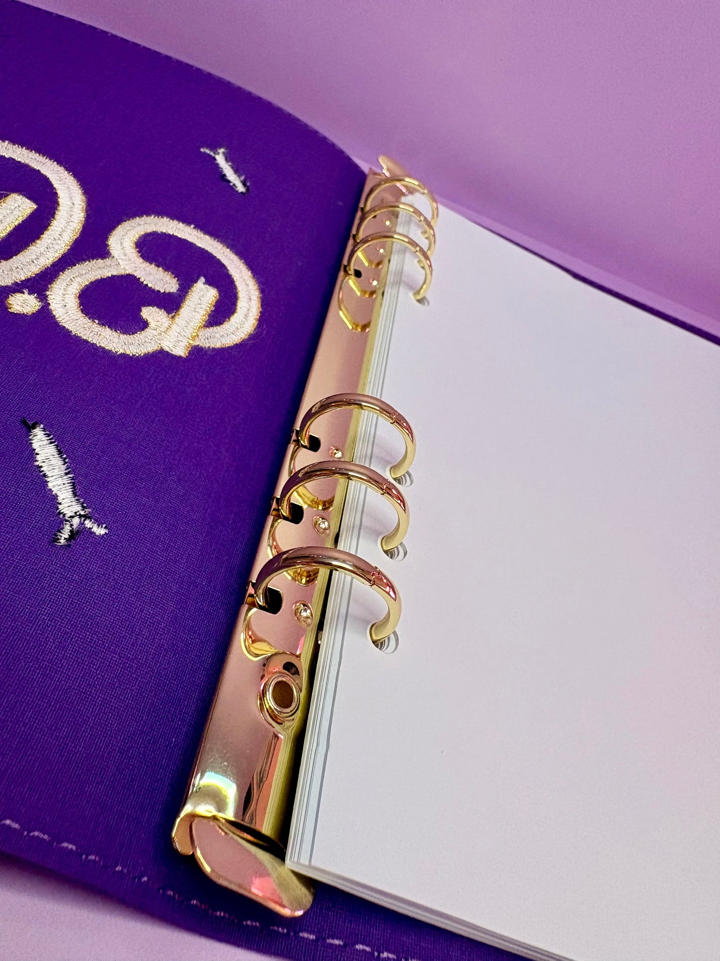 3D Butterfly personalised A5 fabric file with purple soft-touch cover and gold metal rings