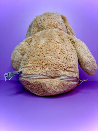 Personalised birth announcement soft toy dog with removable stuffing and embroidery for newborn keepsake