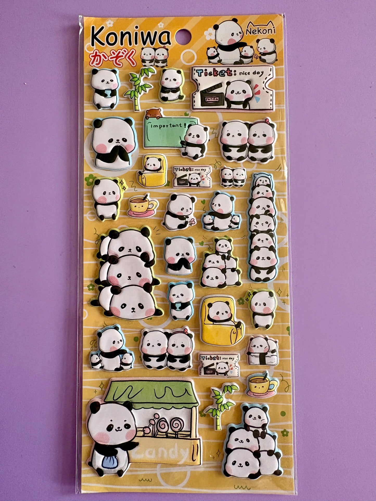 Kawaii Puffy Panda Stickers | Cute 3D Raised Sticker Sheet