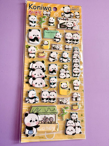 Kawaii Puffy Panda Stickers | Cute 3D Raised Sticker Sheet