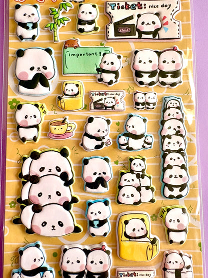 Kawaii Puffy Panda Stickers | Cute 3D Raised Sticker Sheet