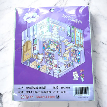 3D Sticker Scene Set with Background in The Library theme, featuring a playful library design and coordinating stickers for interactive creativity.