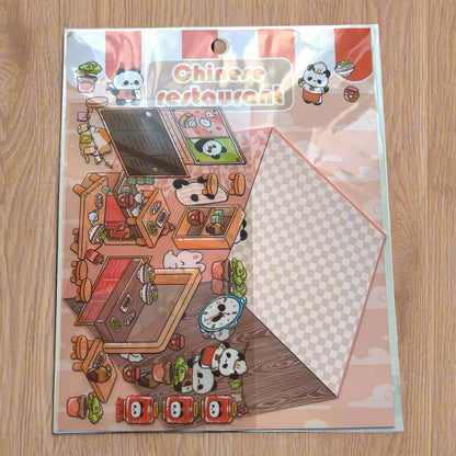 3D sticker scene set with Chinese restaurant theme, featuring interactive background and themed stickers.