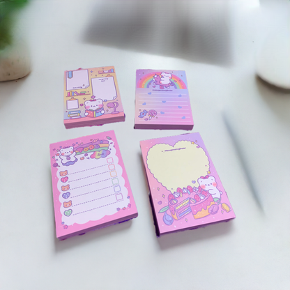 kawaii bear-themed desk notepad set with cute designs for writing and note-taking