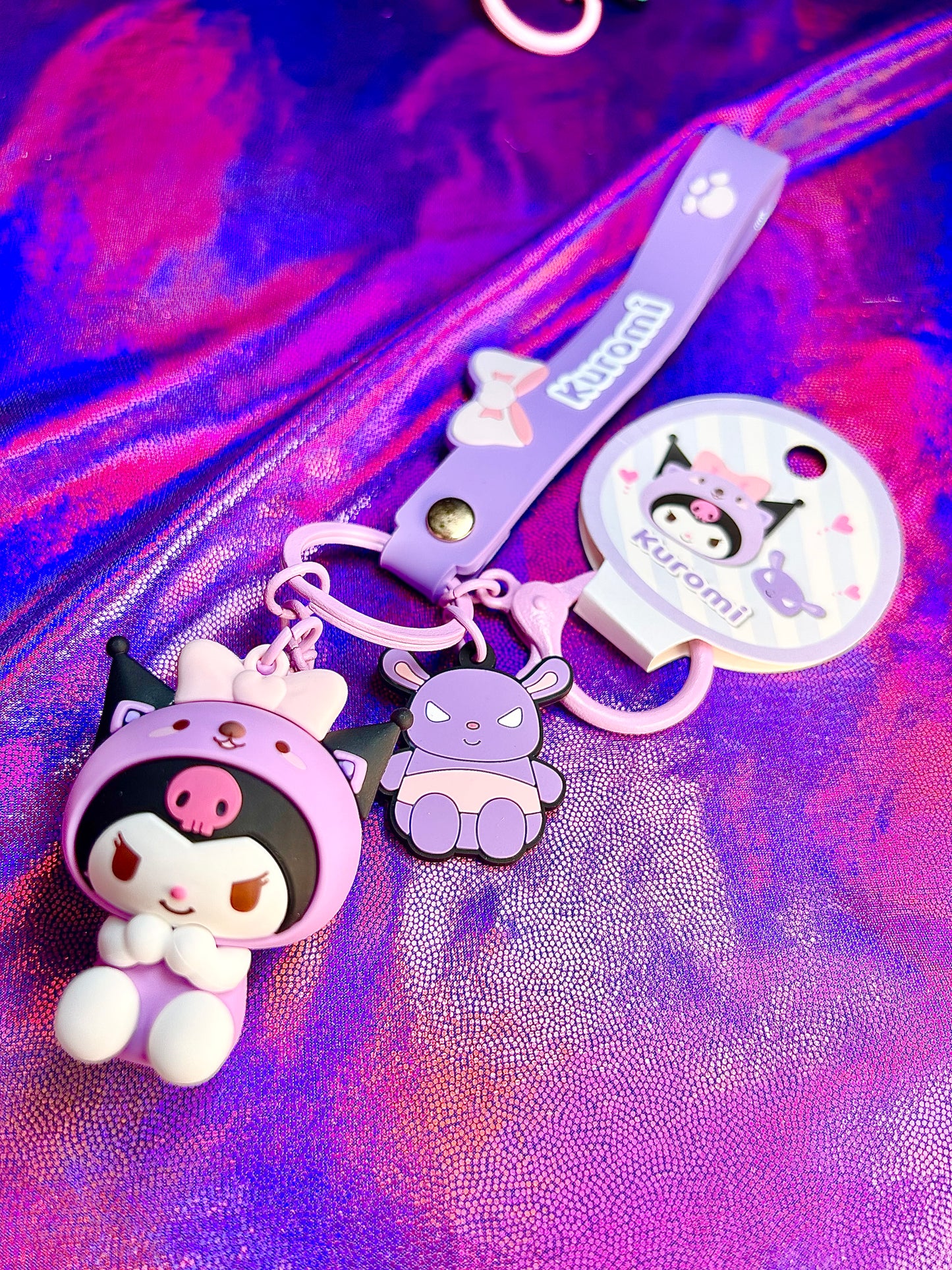 Kuromi keychain and wristlet, Sanrio