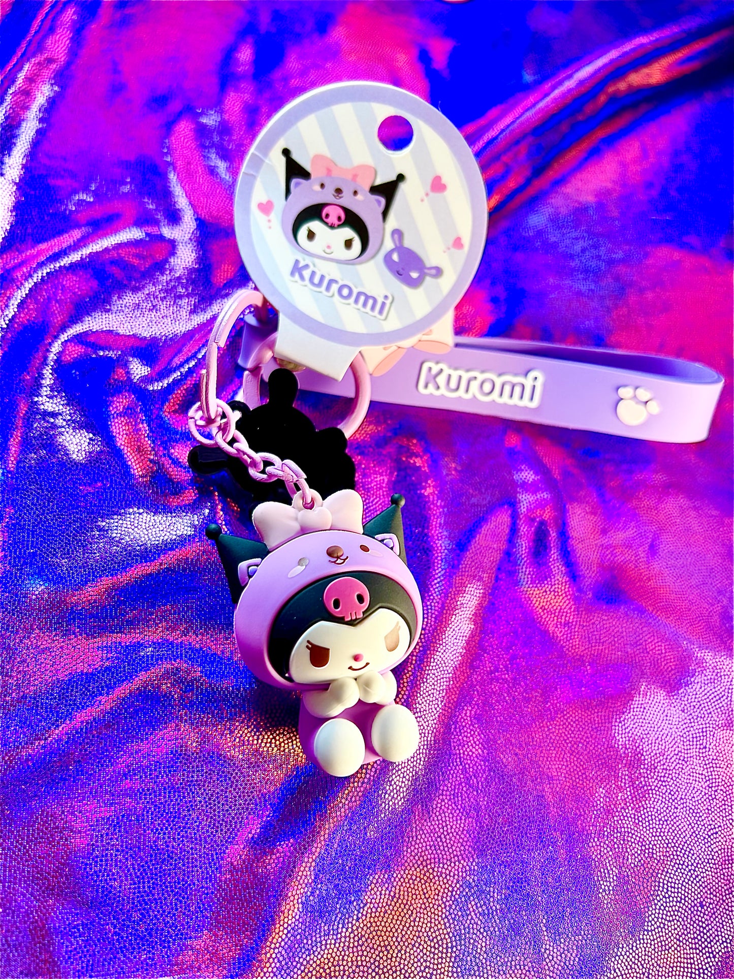 Kuromi keychain and wristlet, Sanrio