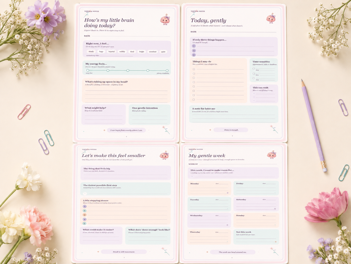 Gentle Undated Printable Planner, 10-Page A4 Daily Planning and Self-Care PDF