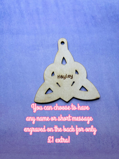 Celtic Heart Infinity Keyring with personalized engraving option, wooden keepsake symbolizing eternal love.