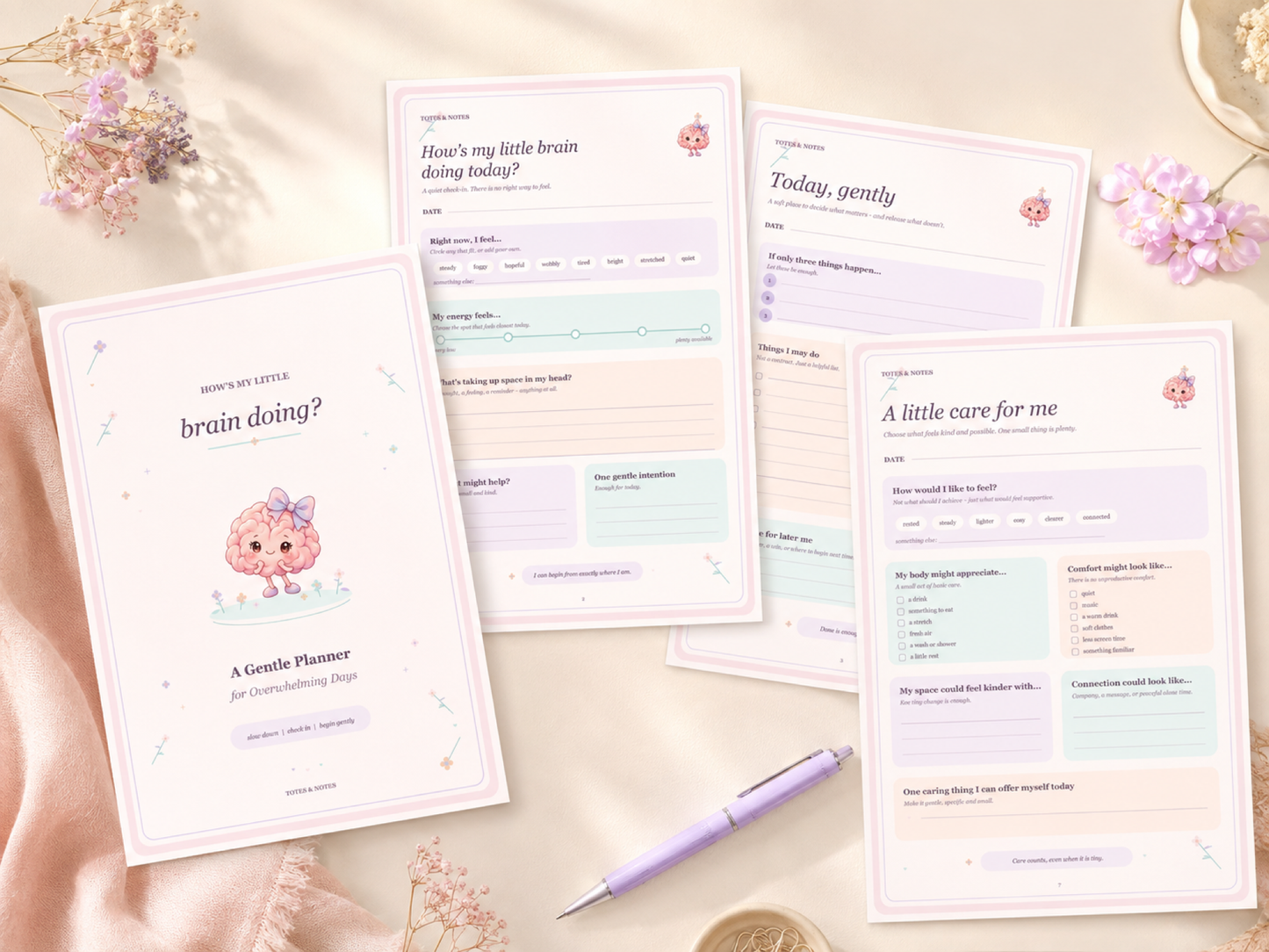 Gentle Undated Printable Planner, 10-Page A4 Daily Planning and Self-Care PDF