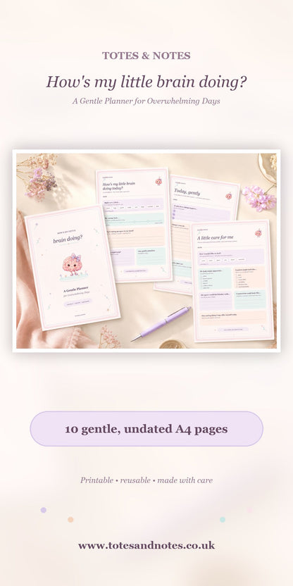 Gentle Undated Printable Planner, 10-Page A4 Daily Planning and Self-Care PDF