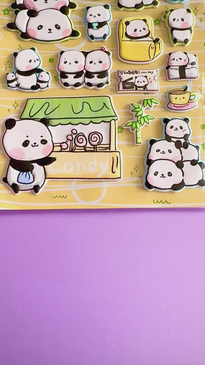 Kawaii Puffy Panda Stickers | Cute 3D Raised Sticker Sheet
