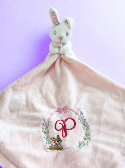 Personalised baby bundle gift set with minky blanket, comforter, and nursery storage trug for baby showers