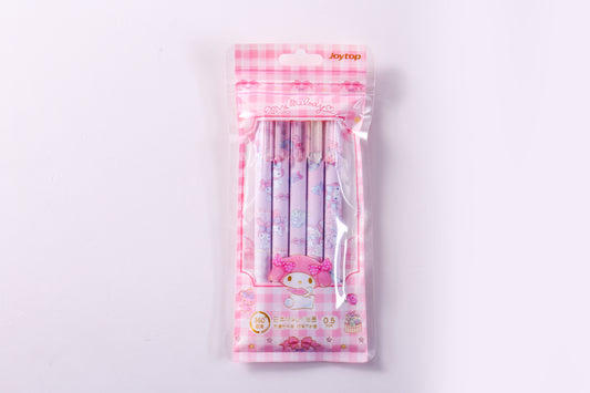 Sanrio My Melody Pen Set, 0.5mm Nib Black Ink 5pcs Per Pack, writing, stationery, kawaii, Sanrio, cute