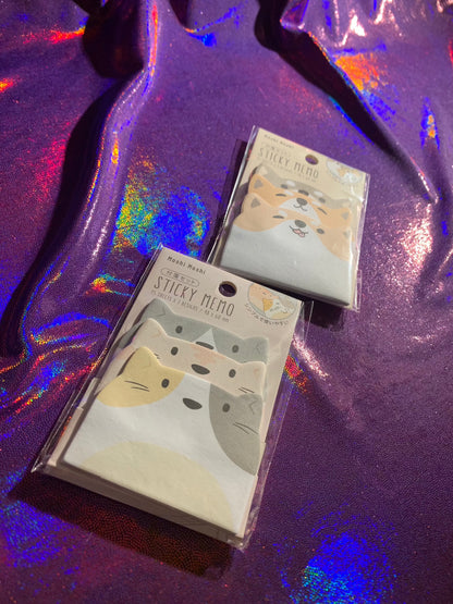 Kawaii style Dog & Cat sticky notes with cute animal designs on colorful background