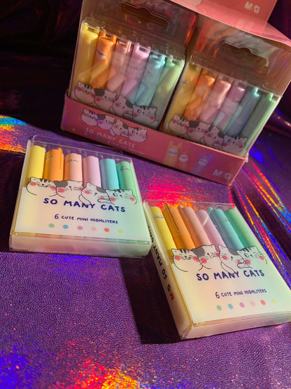 Cute cat-themed mini highlighters in bright colors, perfect for kawaii stationery lovers.