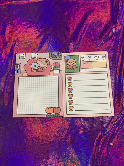Cute kawaii A6 notepads with tulips and to-do list design, ideal for portable note-taking.