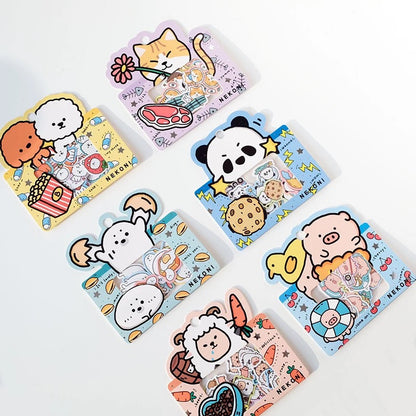 Cute kawaii animal planner and notebook stickers in various designs, featuring goat, panda, piggy, and dog themes.