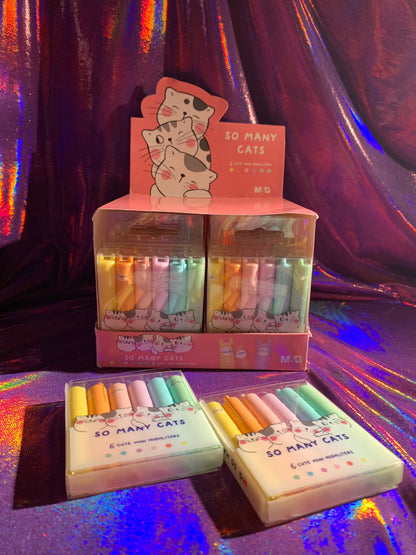 Cute cat-themed mini highlighters in vibrant colors, perfect for planners and stationery lovers.