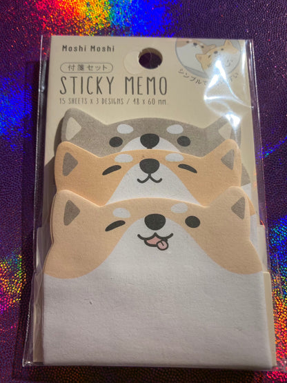 Kawaii style Dog & Cat sticky notes with cute animal faces in three designs, 15 sheets each, perfect for fun stationery and note-taking.