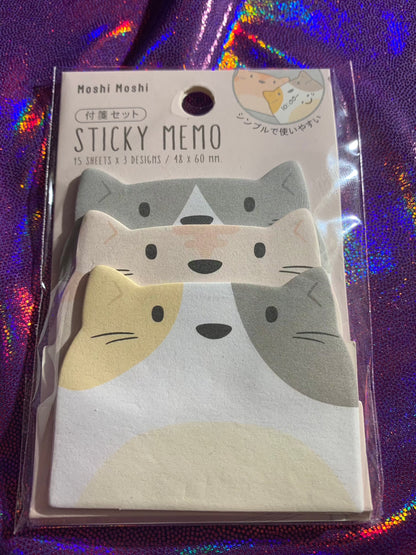 Kawaii style Dog & Cat sticky notes with cute animal face designs, 3 styles, 15 sheets each, perfect for stationery lovers