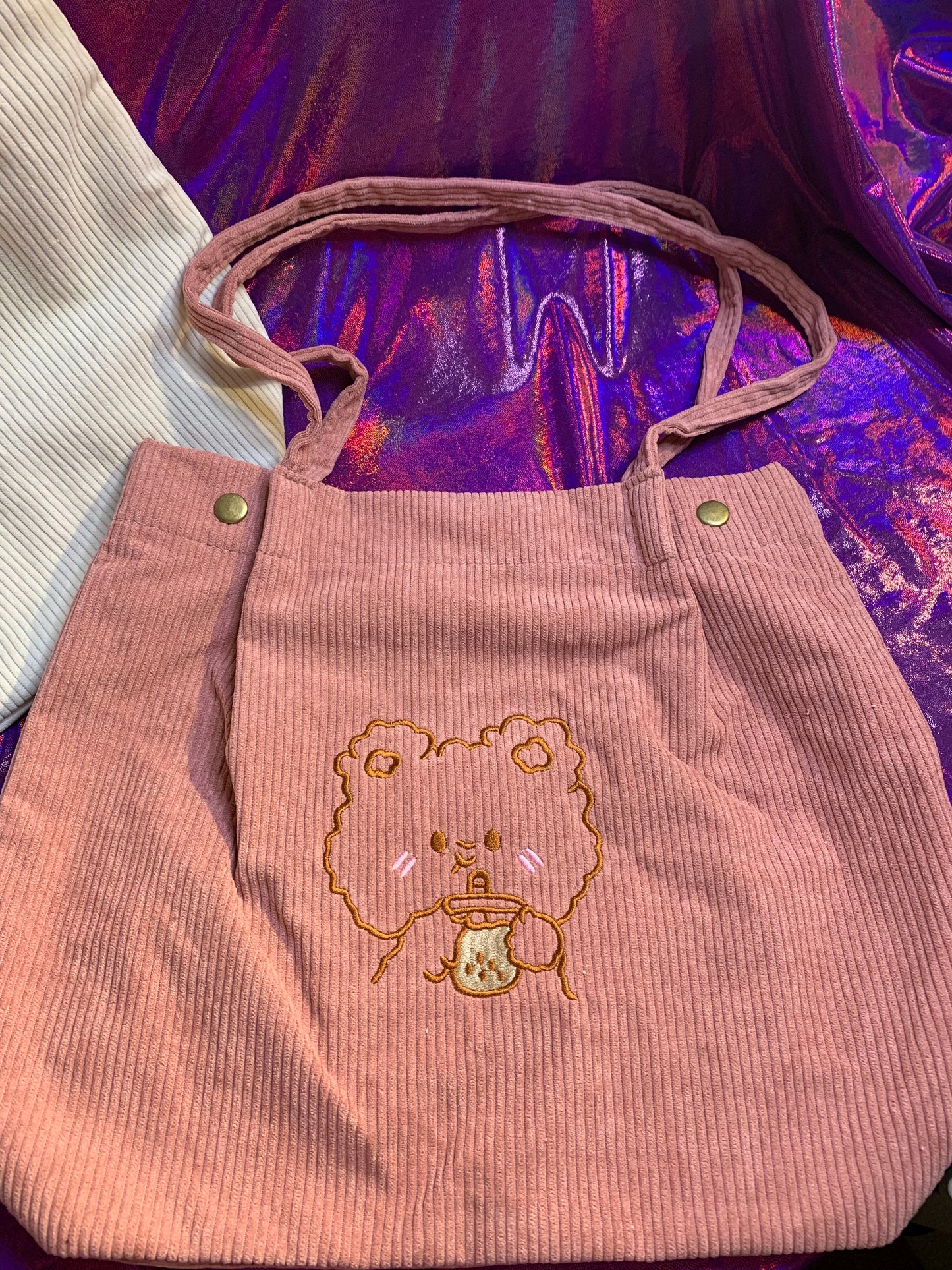 A bear and his boba tote bag, kawaii style, cute, pink, white, shopping bag, waterproof, tote bag,