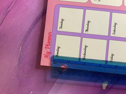 The Pretty in Pink A4 Desk Planner with weekly layout and ruler.
